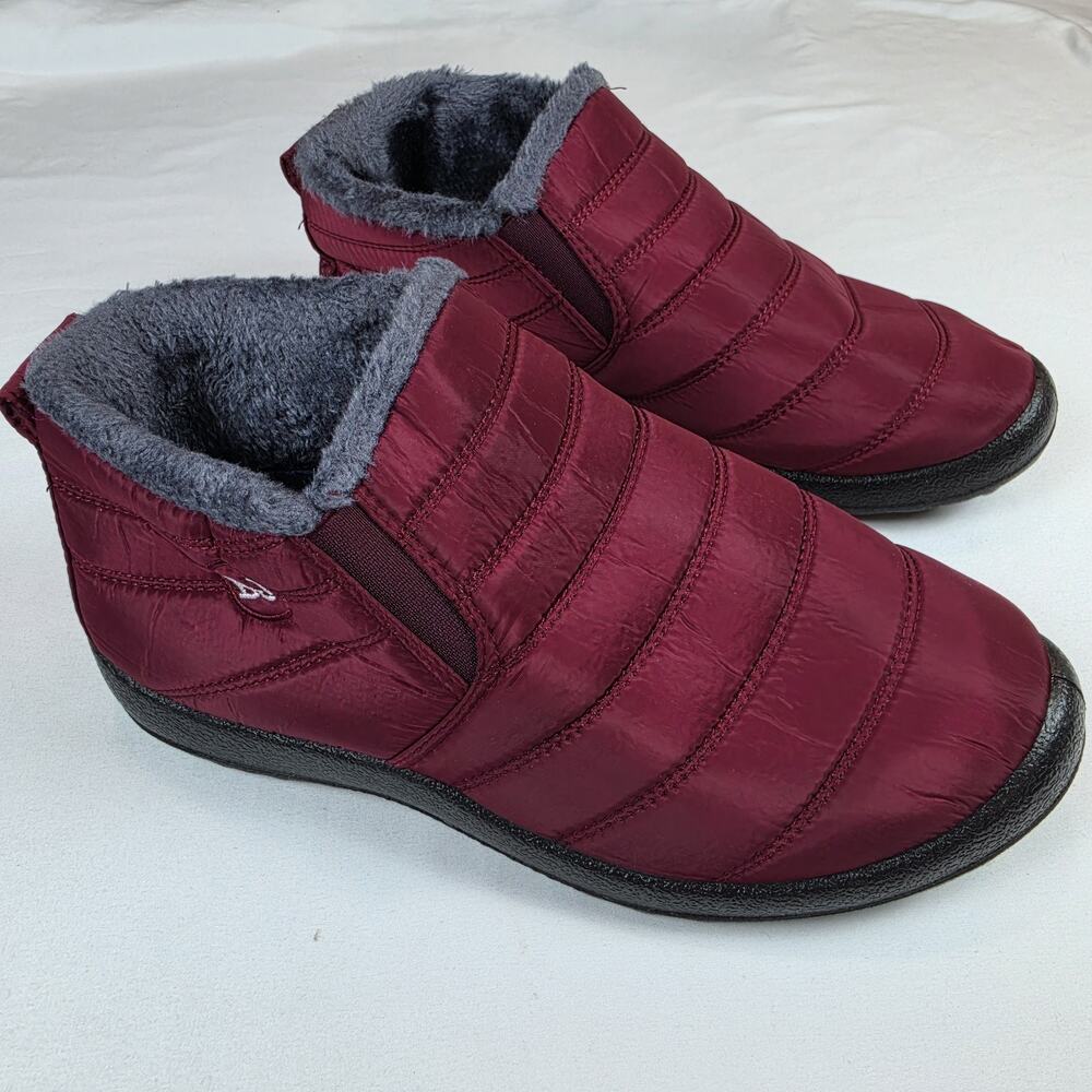 Womens Winter Slipper Boots Size 44 Burgundy Faux Fur Lined Slip On Shoes